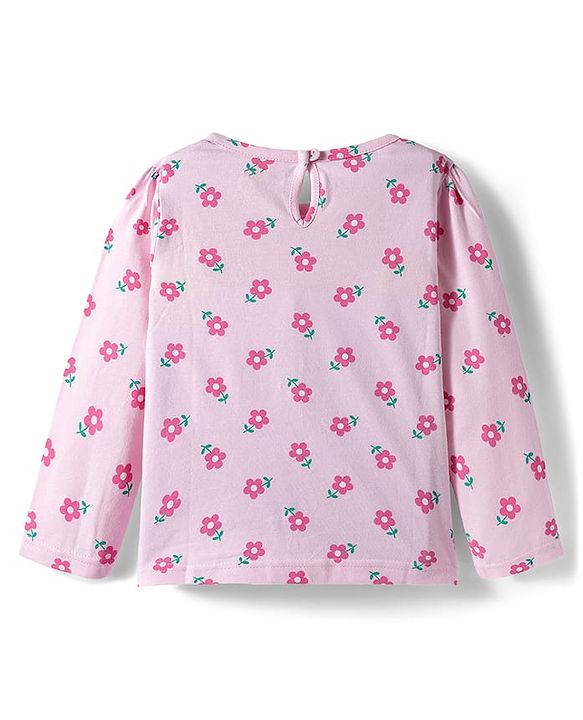 Babyhug 100% Cotton Knit Full Sleeves T-Shirts with Text & Floral Print Pack of 3 - Pink Lilac & Dark Pink