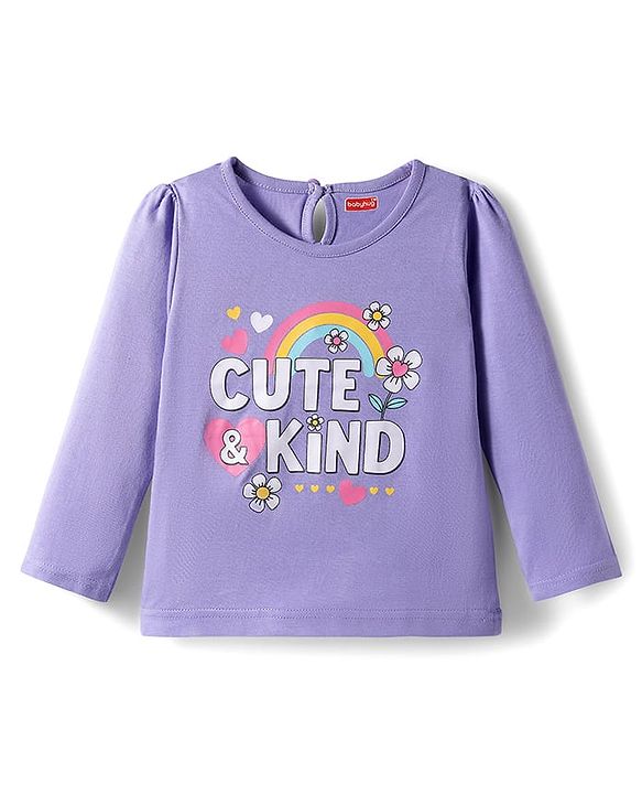 Babyhug 100% Cotton Knit Full Sleeves T-Shirts with Text & Floral Print Pack of 3 - Pink Lilac & Dark Pink