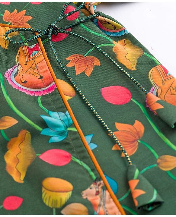 Babyhug Chiffon Woven Full Sleeves Kurta Dhoti Set with Floral Print - Green