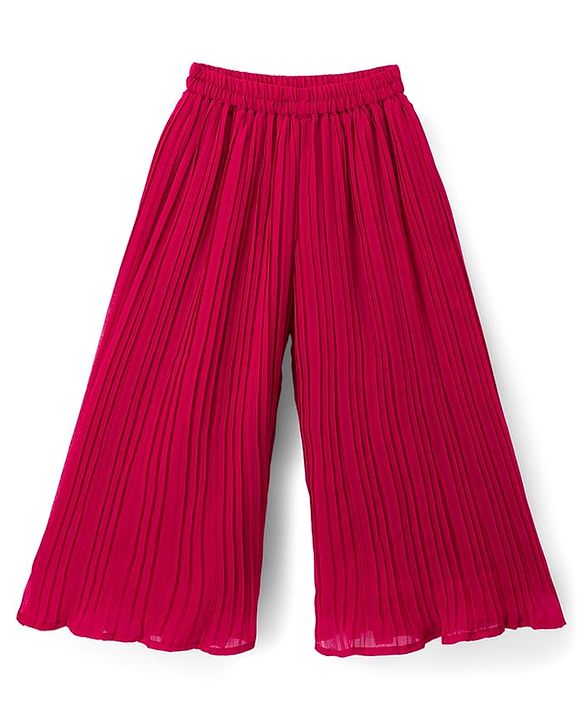 Babyhug Georgette Woven Half Sleeves Kurta Palazzo Set With Sequin Detailing & Dupatta - Dark Pink