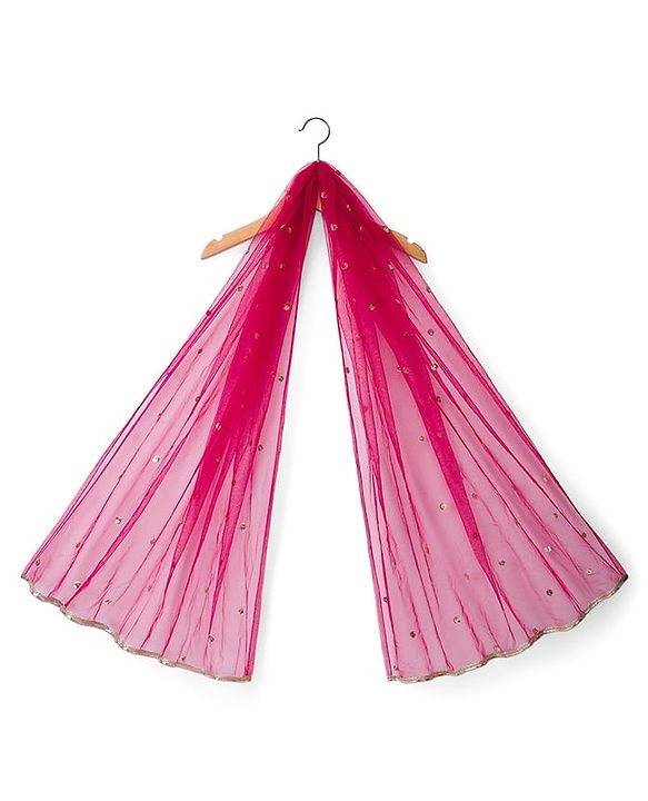 Babyhug Georgette Woven Half Sleeves Kurta Palazzo Set With Sequin Detailing & Dupatta - Dark Pink