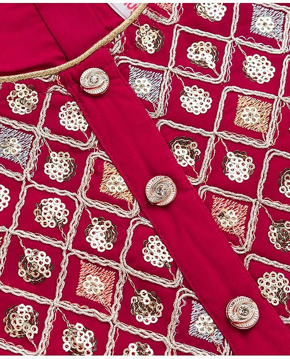 Babyhug Georgette Woven Half Sleeves Kurta Palazzo Set With Sequin Detailing & Dupatta - Dark Pink