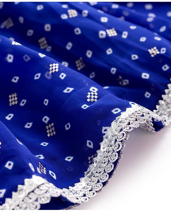 Babyhug Georgette Woven Sleeveless Ethnic Dress With Bandhani Print & Floral Embriodery - Blue