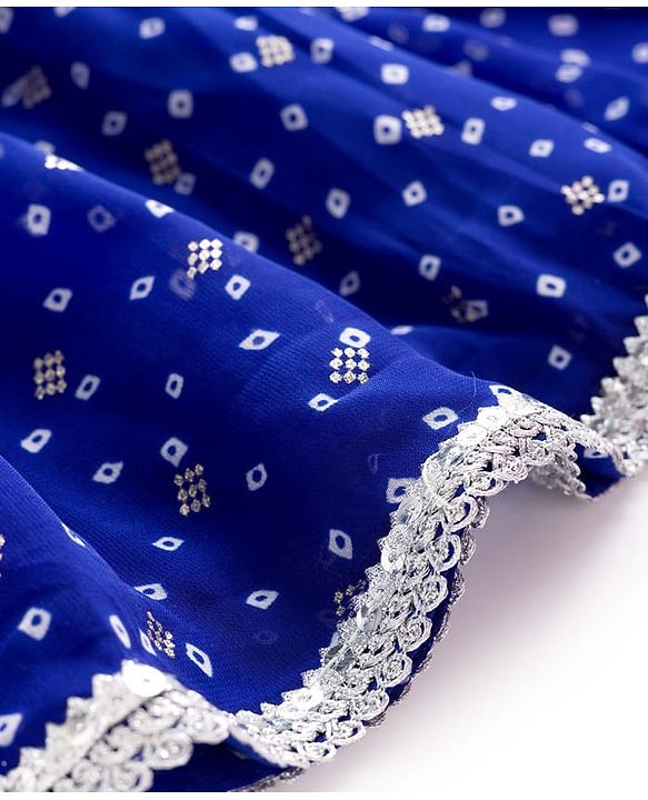 Babyhug Georgette Woven Sleeveless Ethnic Dress With Bandhani Print & Floral Embriodery - Blue