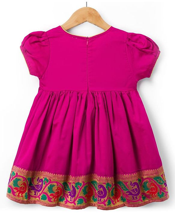 Babyhug Woven Half Sleeves Ethnic Dress With Brocade Design - Fuschia
