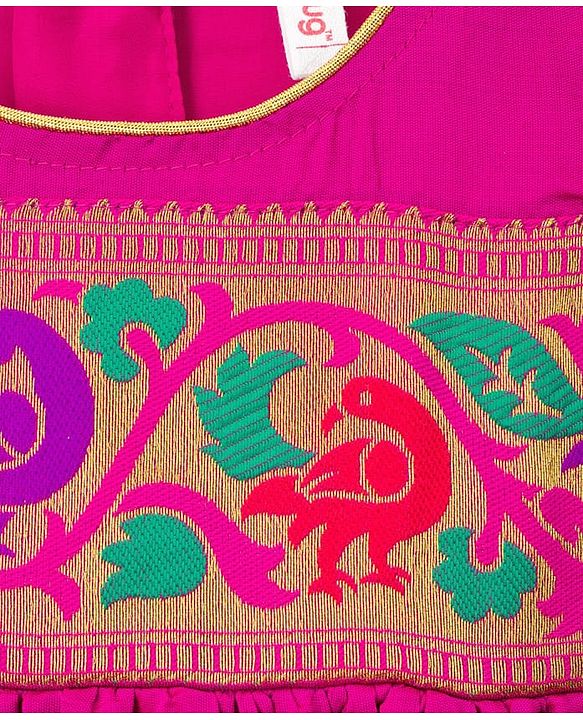 Babyhug Woven Half Sleeves Ethnic Dress With Brocade Design - Fuschia