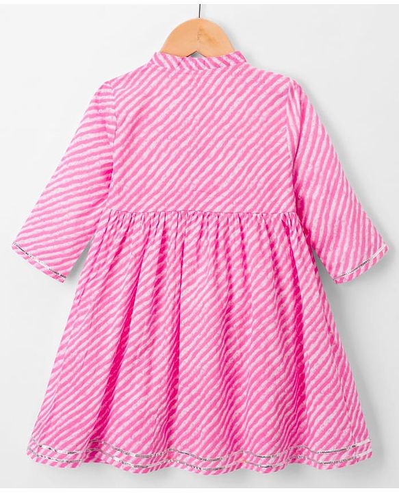 Babyhug Cambric Woven Three Fourth Sleeves Printed Ethnic Dress - Pink