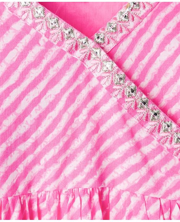 Babyhug Cambric Woven Three Fourth Sleeves Printed Ethnic Dress - Pink