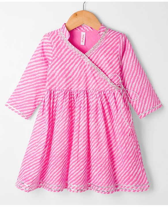 Babyhug Cambric Woven Three Fourth Sleeves Printed Ethnic Dress - Pink