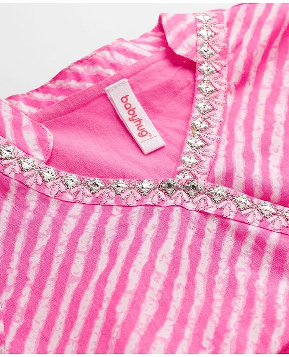 Babyhug Cambric Woven Three Fourth Sleeves Printed Ethnic Dress - Pink