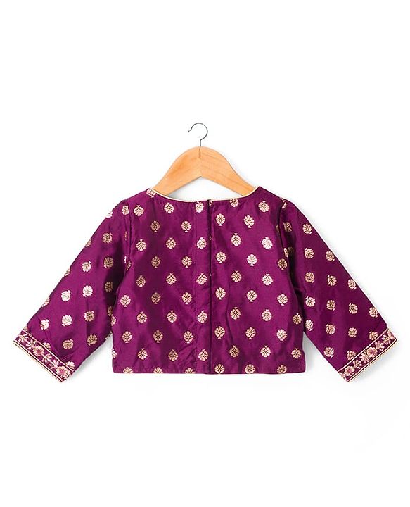 Babyhug Brocade Woven Three Fourth Sleeves Choli Lehenga Set with Dupatta & Embroidery - Violet