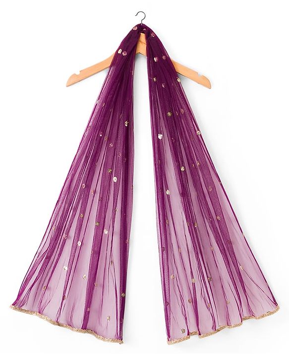 Babyhug Brocade Woven Three Fourth Sleeves Choli Lehenga Set with Dupatta & Embroidery - Violet