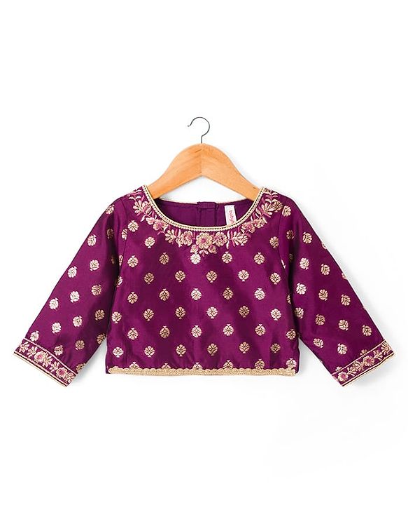 Babyhug Brocade Woven Three Fourth Sleeves Choli Lehenga Set with Dupatta & Embroidery - Violet