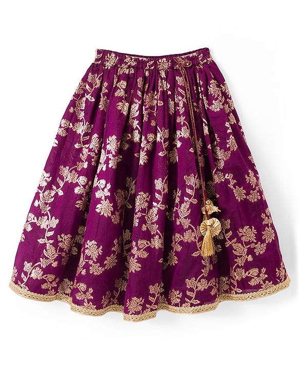 Babyhug Brocade Woven Three Fourth Sleeves Choli Lehenga Set with Dupatta & Embroidery - Violet