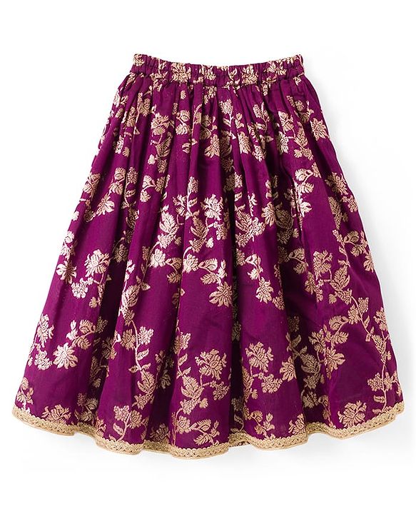 Babyhug Brocade Woven Three Fourth Sleeves Choli Lehenga Set with Dupatta & Embroidery - Violet