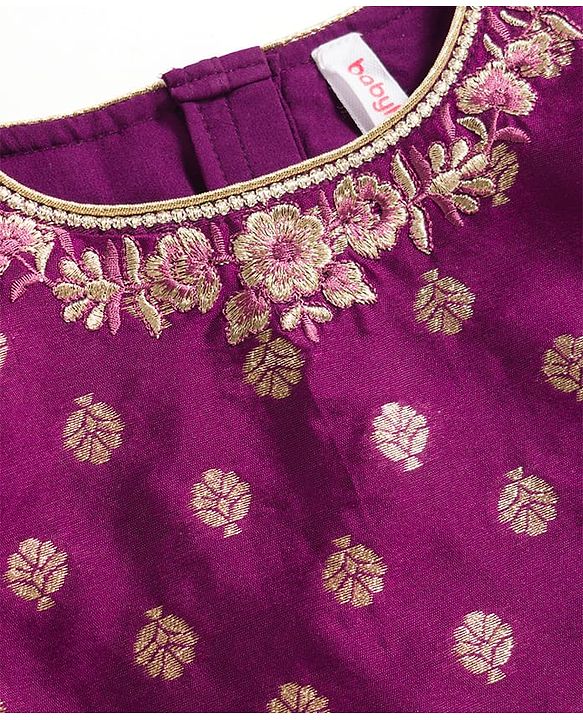 Babyhug Brocade Woven Three Fourth Sleeves Choli Lehenga Set with Dupatta & Embroidery - Violet