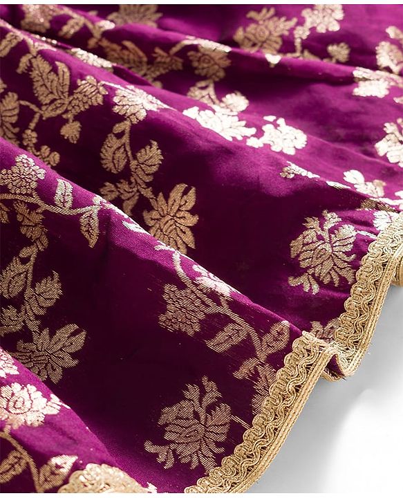 Babyhug Brocade Woven Three Fourth Sleeves Choli Lehenga Set with Dupatta & Embroidery - Violet