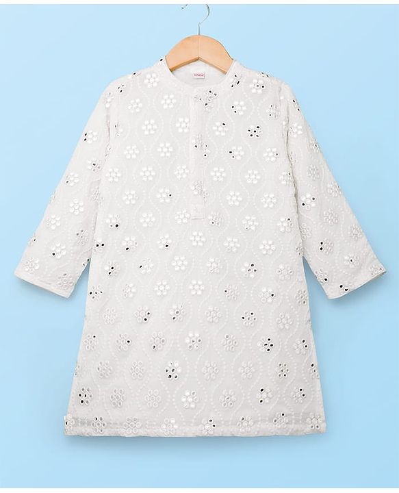 Babyhug Georgette Woven Full Sleeves Kurta Pajama Set with Embroidery - White