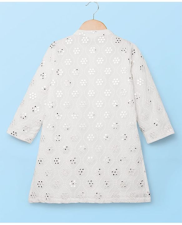 Babyhug Georgette Woven Full Sleeves Kurta Pajama Set with Embroidery - White
