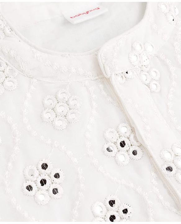 Babyhug Georgette Woven Full Sleeves Kurta Pajama Set with Embroidery - White