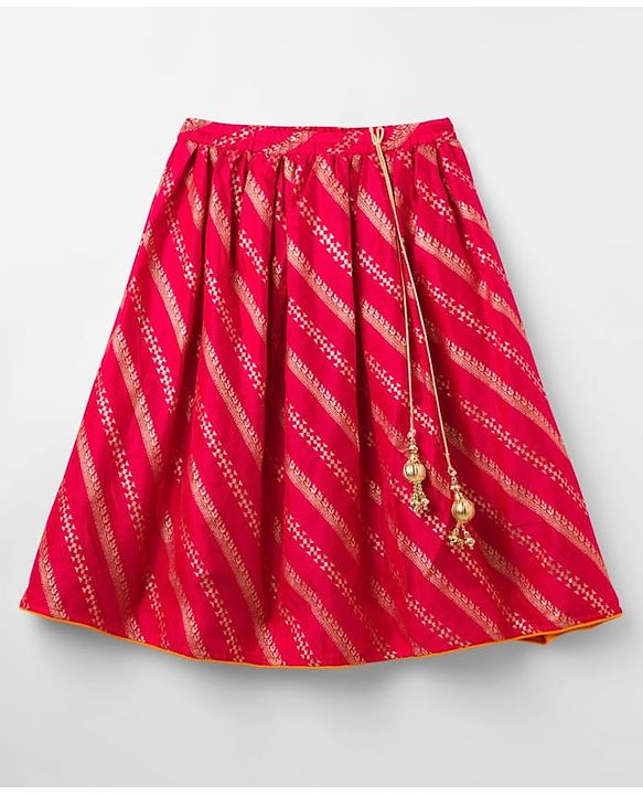 Babyhug Brocade Woven Half Puffed Sleeves Choli Lehenga Set with Dupatta & Motif Embroidery - Red & Yellow