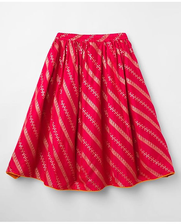 Babyhug Brocade Woven Half Puffed Sleeves Choli Lehenga Set with Dupatta & Motif Embroidery - Red & Yellow