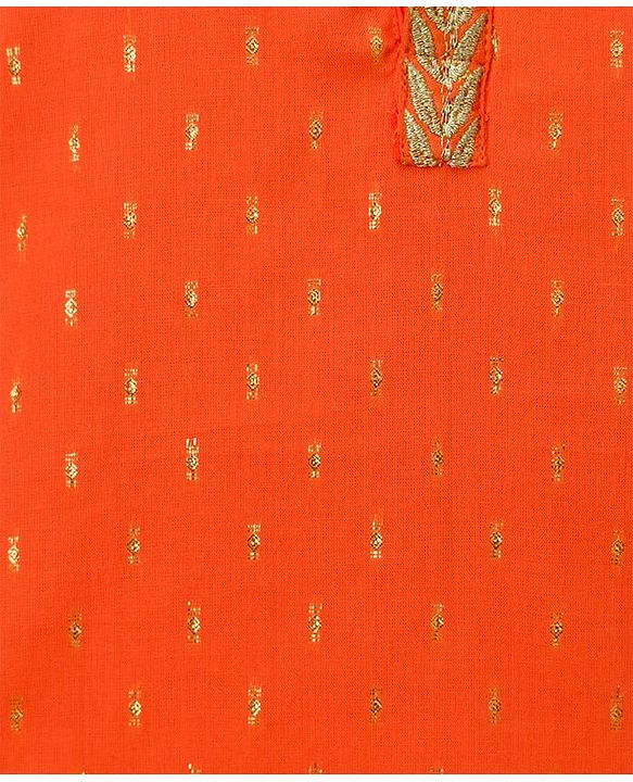 Babyhug Lurex Dobby Woven Full Sleeves Kurta Dhoti Set with Foil Print - Orange