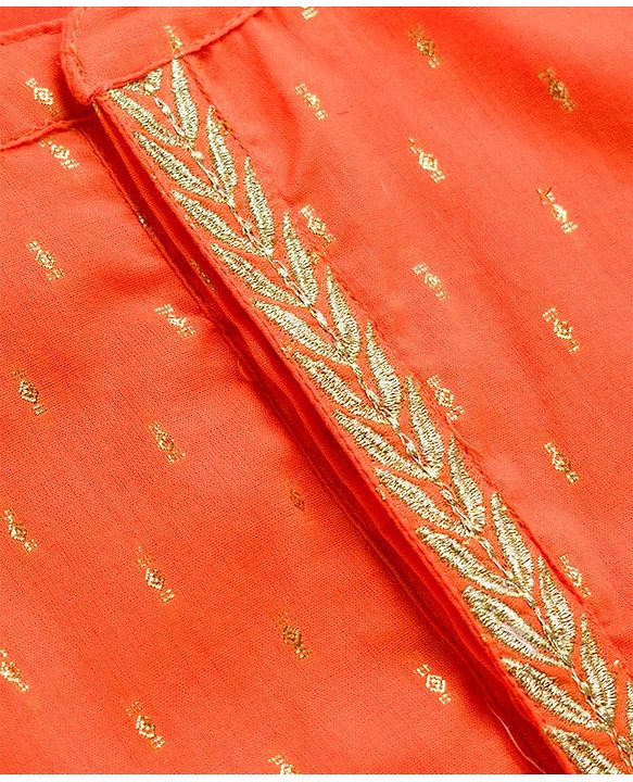 Babyhug Lurex Dobby Woven Full Sleeves Kurta Dhoti Set with Foil Print - Orange