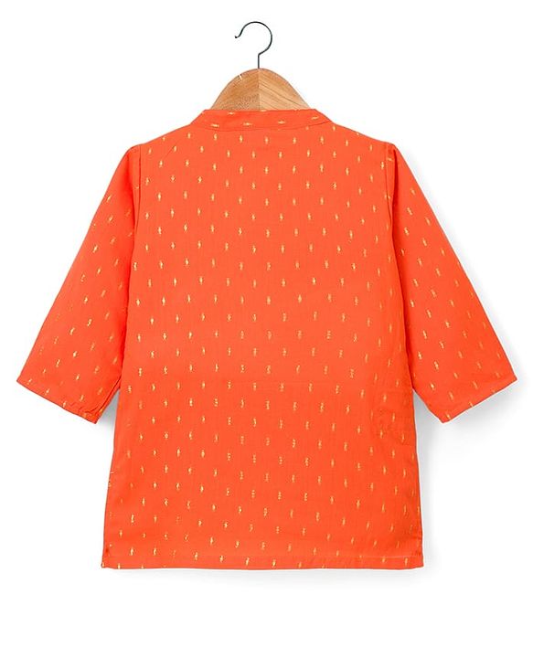 Babyhug Lurex Dobby Woven Full Sleeves Kurta Dhoti Set with Foil Print - Orange