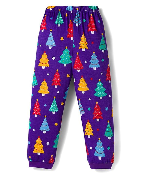 Babyhug Cotton Knit Full Sleeves Co-ords Night Suit With Tree Print - Purple