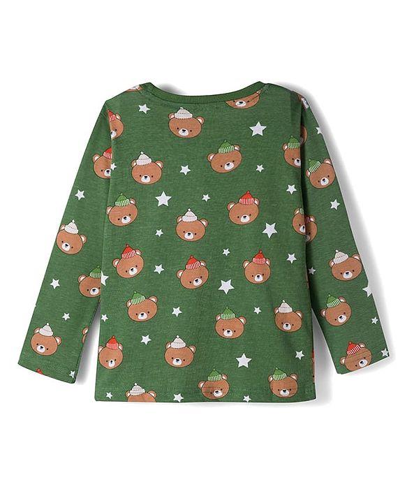 Babyhug Cotton Knit Full Sleeves Co-ords Night Suit With Animal Print - Green