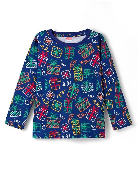 Babyhug Cotton Knit Full Sleeves Co-ords Night Suit With Gift Box Print - Blue