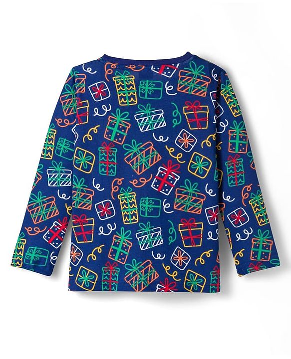 Babyhug Cotton Knit Full Sleeves Co-ords Night Suit With Gift Box Print - Blue