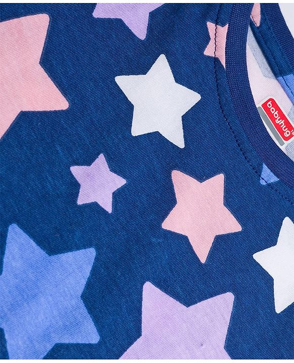 Babyhug Cotton Knit Full Sleeves Co-ords Night Suit With Star Print - Blue