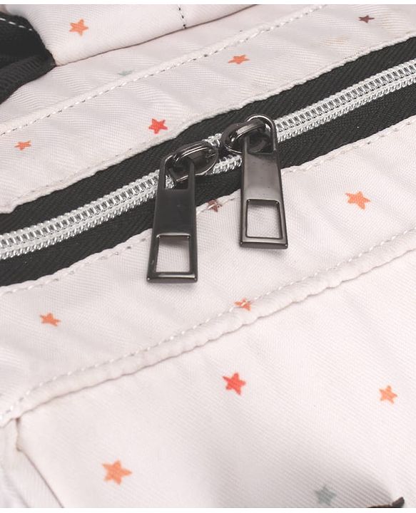 Babyhug Multipurpose Spacious Diaper Backpack Star Print - White| Adjustable Shoulder Strap|Insulated Bottle Pouch|Smart Back Zipper| Wipes Dispenser|Fishmouth Opening|Stylish Design|Attach to Trolley