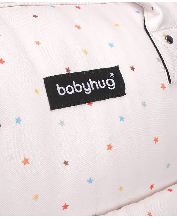 Babyhug Multipurpose Spacious Diaper Backpack Star Print - White| Adjustable Shoulder Strap|Insulated Bottle Pouch|Smart Back Zipper| Wipes Dispenser|Fishmouth Opening|Stylish Design|Attach to Trolley
