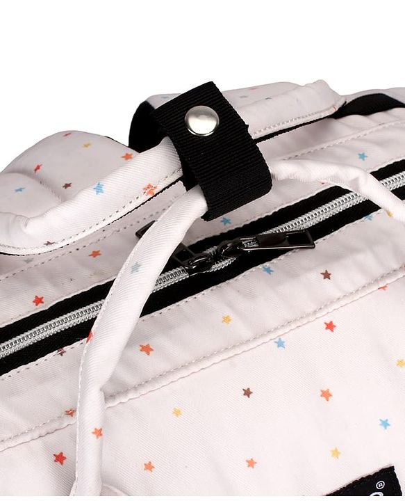 Babyhug Multipurpose Spacious Diaper Backpack Star Print - White| Adjustable Shoulder Strap|Insulated Bottle Pouch|Smart Back Zipper| Wipes Dispenser|Fishmouth Opening|Stylish Design|Attach to Trolley