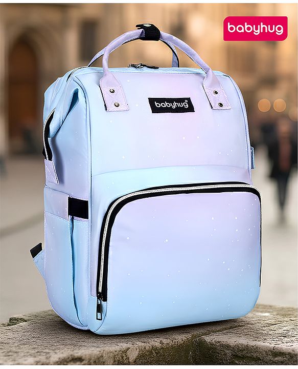 Babyhug Multipurpose Spacious Diaper Backpack Star Print - White| Adjustable Shoulder Strap|Insulated Bottle Pouch|Smart Back Zipper| Wipes Dispenser|Fishmouth Opening|Stylish Design|Attach to Trolley