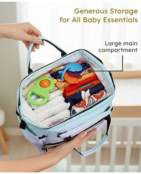 Babyhug Multipurpose Spacious Diaper Backpack Star Print - White| Adjustable Shoulder Strap|Insulated Bottle Pouch|Smart Back Zipper| Wipes Dispenser|Fishmouth Opening|Stylish Design|Attach to Trolley