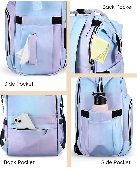 Babyhug Multipurpose Spacious Diaper Backpack Star Print - White| Adjustable Shoulder Strap|Insulated Bottle Pouch|Smart Back Zipper| Wipes Dispenser|Fishmouth Opening|Stylish Design|Attach to Trolley