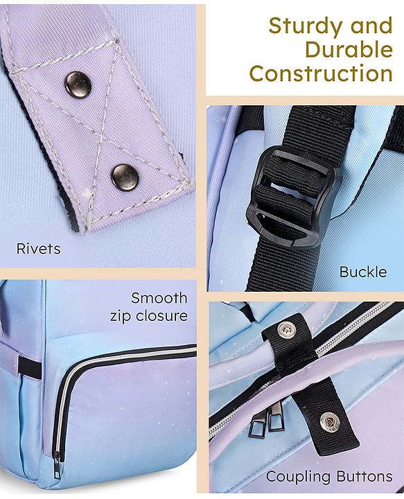 Babyhug Multipurpose Spacious Diaper Backpack Star Print - White| Adjustable Shoulder Strap|Insulated Bottle Pouch|Smart Back Zipper| Wipes Dispenser|Fishmouth Opening|Stylish Design|Attach to Trolley