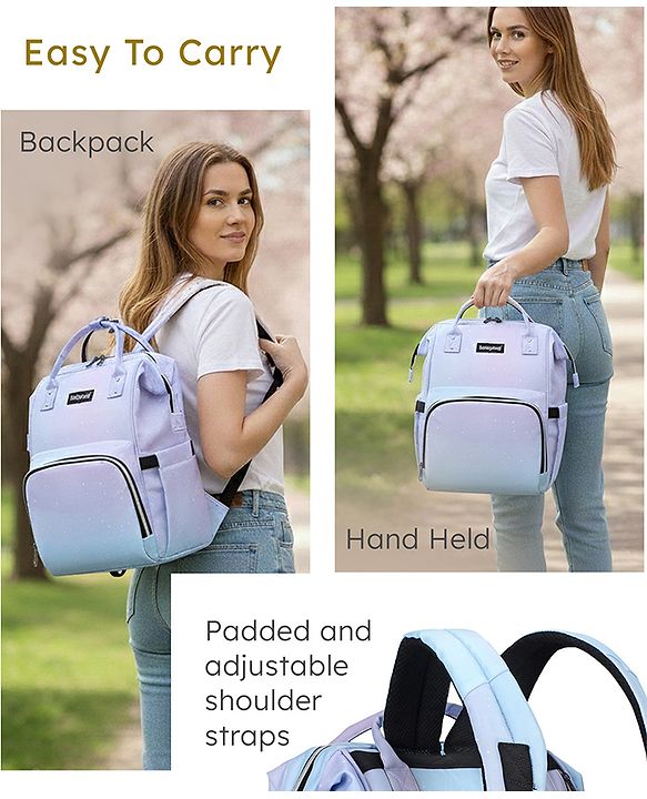 Babyhug Multipurpose Spacious Diaper Backpack Star Print - White| Adjustable Shoulder Strap|Insulated Bottle Pouch|Smart Back Zipper| Wipes Dispenser|Fishmouth Opening|Stylish Design|Attach to Trolley