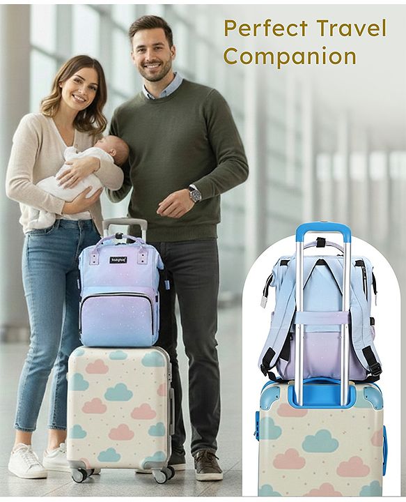 Babyhug Multipurpose Spacious Diaper Backpack Star Print - White| Adjustable Shoulder Strap|Insulated Bottle Pouch|Smart Back Zipper| Wipes Dispenser|Fishmouth Opening|Stylish Design|Attach to Trolley