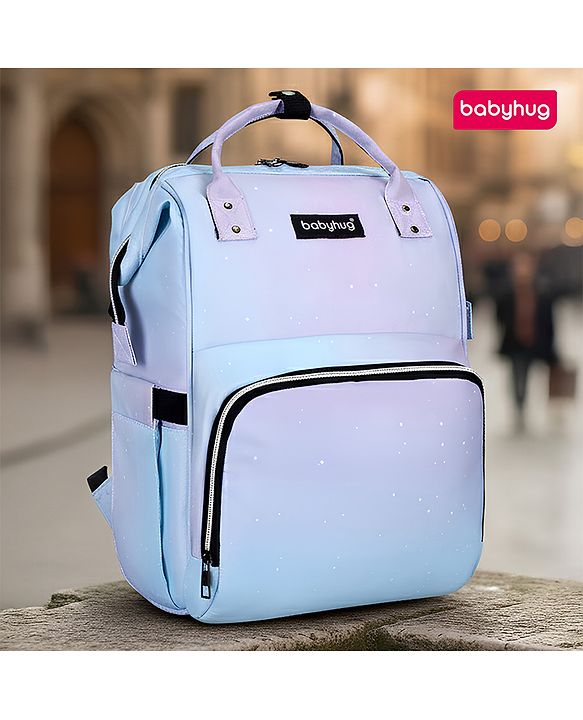 Babyhug Multipurpose Spacious Diaper Backpack Star Print - White| Adjustable Shoulder Strap|Insulated Bottle Pouch|Smart Back Zipper| Wipes Dispenser|Fishmouth Opening|Stylish Design|Attach to Trolley