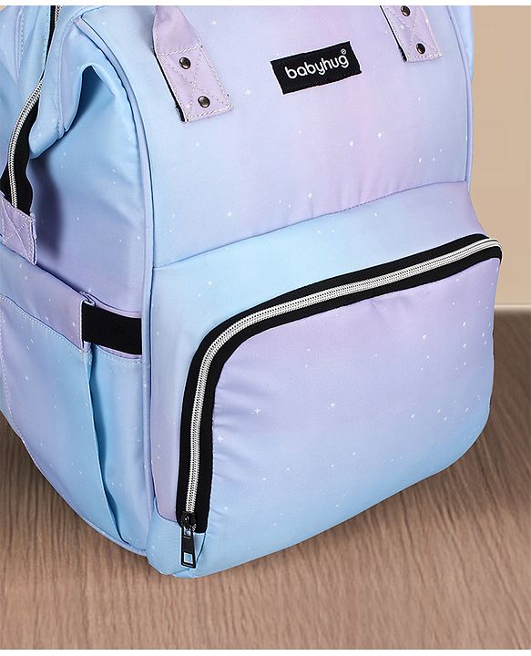 Babyhug Multipurpose Spacious Diaper Backpack Star Print - White| Adjustable Shoulder Strap|Insulated Bottle Pouch|Smart Back Zipper| Wipes Dispenser|Fishmouth Opening|Stylish Design|Attach to Trolley