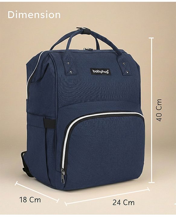 Babyhug Multipurpose Spacious Diaper Backpack - Navy Blue| Adjustable Shoulder Strap| Insulated Bottle Pouch| Smart Back Zipper| Wipes Dispenser| Wide Fish-mouth Opening| Attach to Trolley