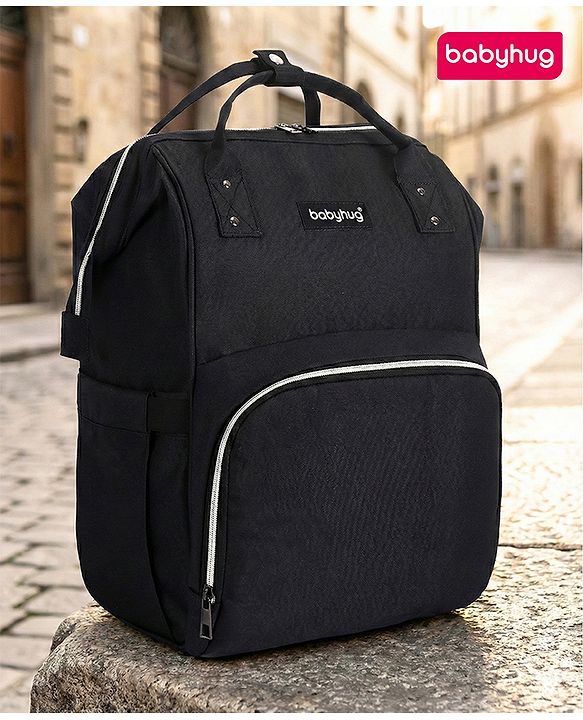 Babyhug Multipurpose Spacious Diaper Backpack - Navy Blue| Adjustable Shoulder Strap| Insulated Bottle Pouch| Smart Back Zipper| Wipes Dispenser| Wide Fish-mouth Opening| Attach to Trolley