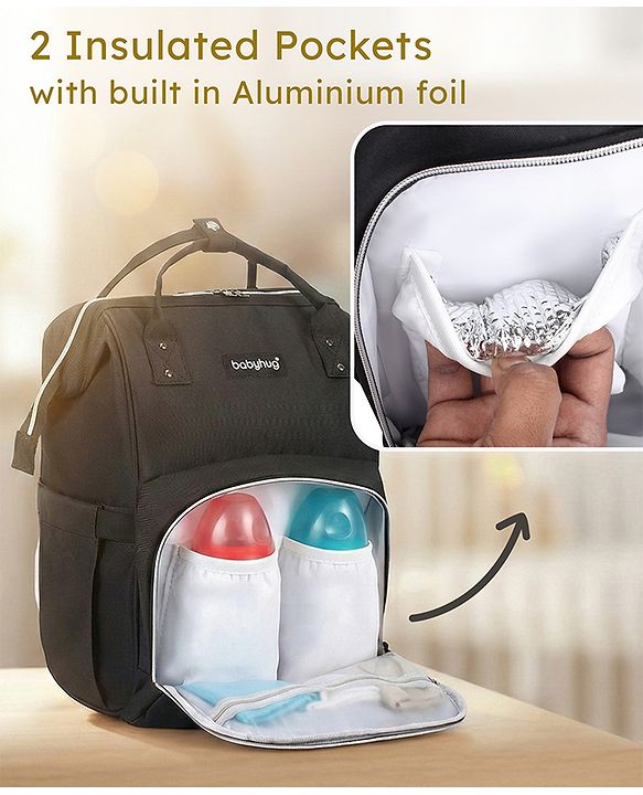 Babyhug Multipurpose Spacious Diaper Backpack - Navy Blue| Adjustable Shoulder Strap| Insulated Bottle Pouch| Smart Back Zipper| Wipes Dispenser| Wide Fish-mouth Opening| Attach to Trolley