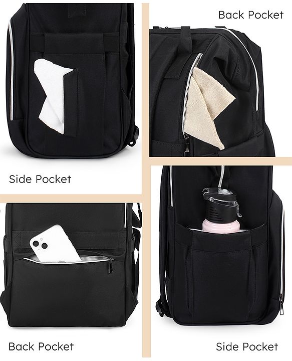Babyhug Multipurpose Spacious Diaper Backpack - Navy Blue| Adjustable Shoulder Strap| Insulated Bottle Pouch| Smart Back Zipper| Wipes Dispenser| Wide Fish-mouth Opening| Attach to Trolley
