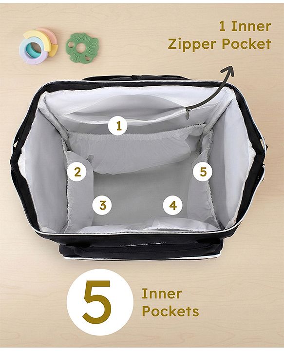 Babyhug Multipurpose Spacious Diaper Backpack - Navy Blue| Adjustable Shoulder Strap| Insulated Bottle Pouch| Smart Back Zipper| Wipes Dispenser| Wide Fish-mouth Opening| Attach to Trolley